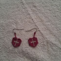 Size 15/0 Beaded Heart With Cross Earings