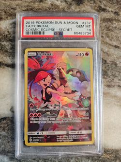 PSA 10 2019 POKEMON SUN & MOON COSMIC ECLIPSE SECRET #237 FULL ART/TORKOAL