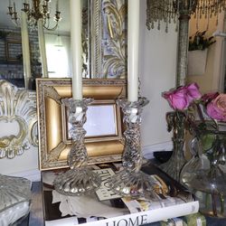 Pair Of Crystal Candle holders, CANDLE NOT INCLUDED!!! 8", PICK UP IN EAST ORLANDO!!!👁️👁️👁️