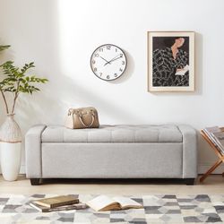 48" Ottoman with Storage, Large Storage Ottoman Bench for Bedroom with Safety Hinge, Upholstered Window Benches, End of Bed Bench for Living Room, Ent