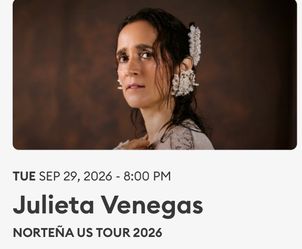 2 Tickets $100 each for Julieta Venegas @ Yaamava Tuesday September 29th