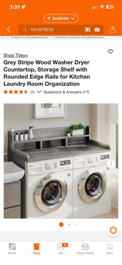 Grey Stripe Wood Washer Dryer Countertop, Storage Shelf with Rounded Edge Rails for Kitchen Laundry Room Organization