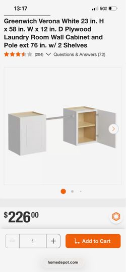Greenwich Verona White Laundry Room Wall Cabinet and Pole