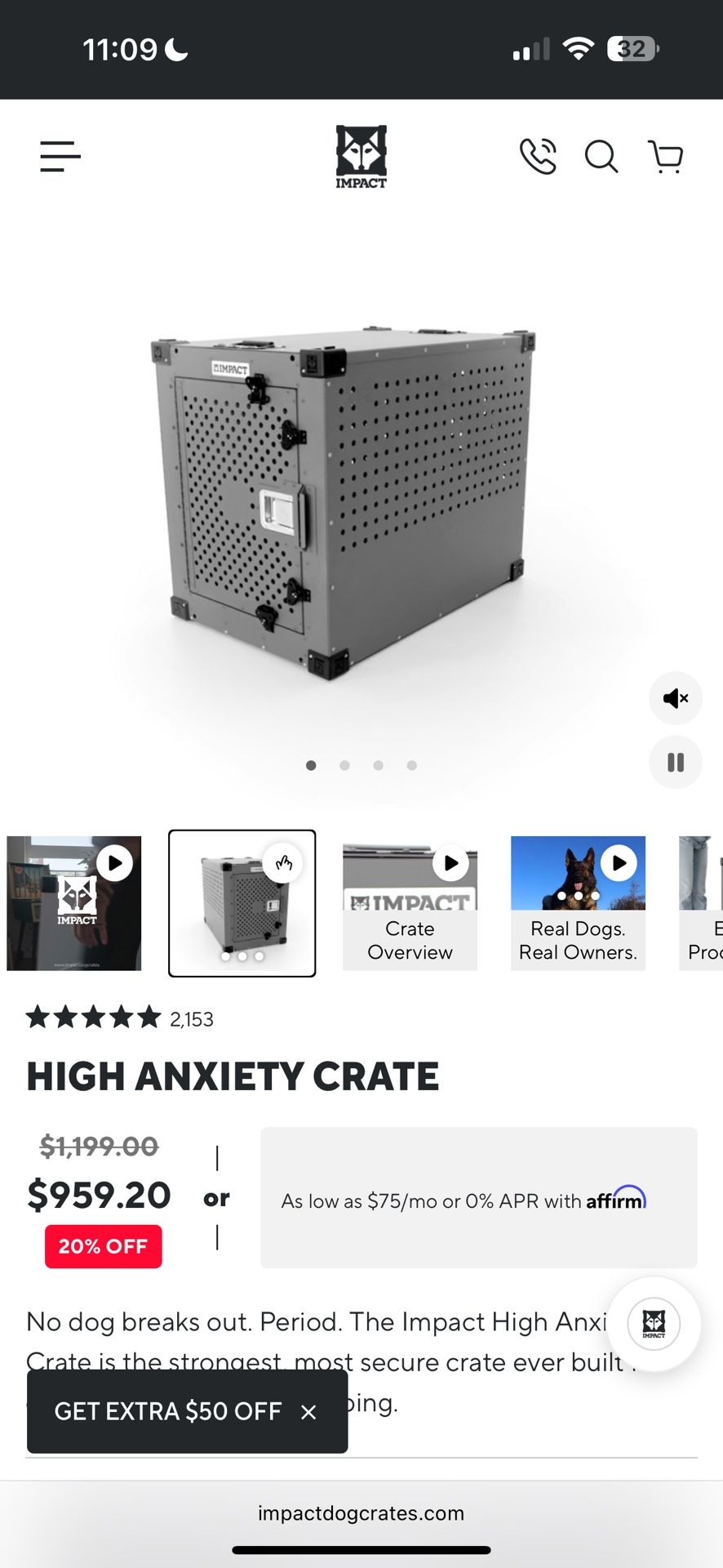 High anxiety Dog Crate 30”