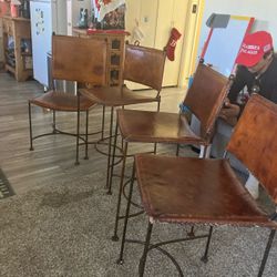 Bancos Y Silla De Herrería Con Piel