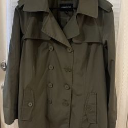 London Fog Women’s XL Double Breasted Raincoat TrenchDark Olive Green 