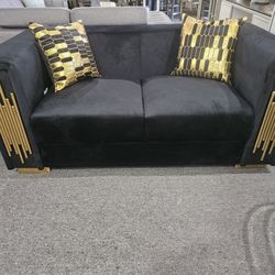 Brand New Black Velvet Or Biege Air Leather Modern Loveseat