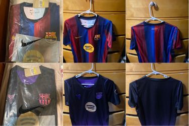 Barca home & away jerseys small-XL only