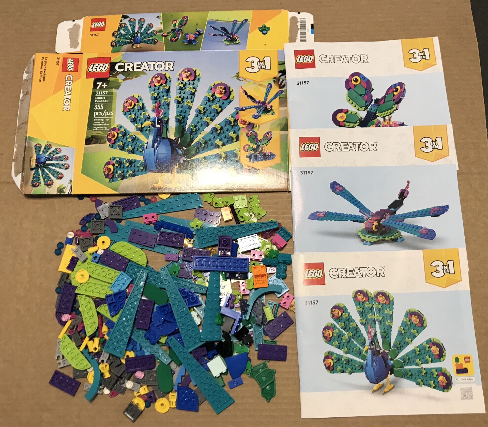 Lego Creator 3in1, # 31157, Exotic Peacock, Box, 3 Instruction Manuels, All pieces.