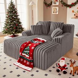 53.5”W Oversized Chaise Lounge Chair Indoor, Boneless Couch with 4 Pillows, Cozy Reading Chairs with Wide Arms, No Assembly Corduroy Boneless Chair, M