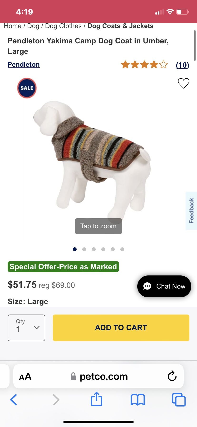 NEW ~ MEDIUM Dog Coat Pendleton