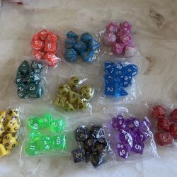 Lot of 11 Polyhedral DnD RPG Game 7 Dice Sets Various Colors