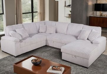Beige Corduroy Sleeper Sectional w/ Storage Chaise OfferUp Special