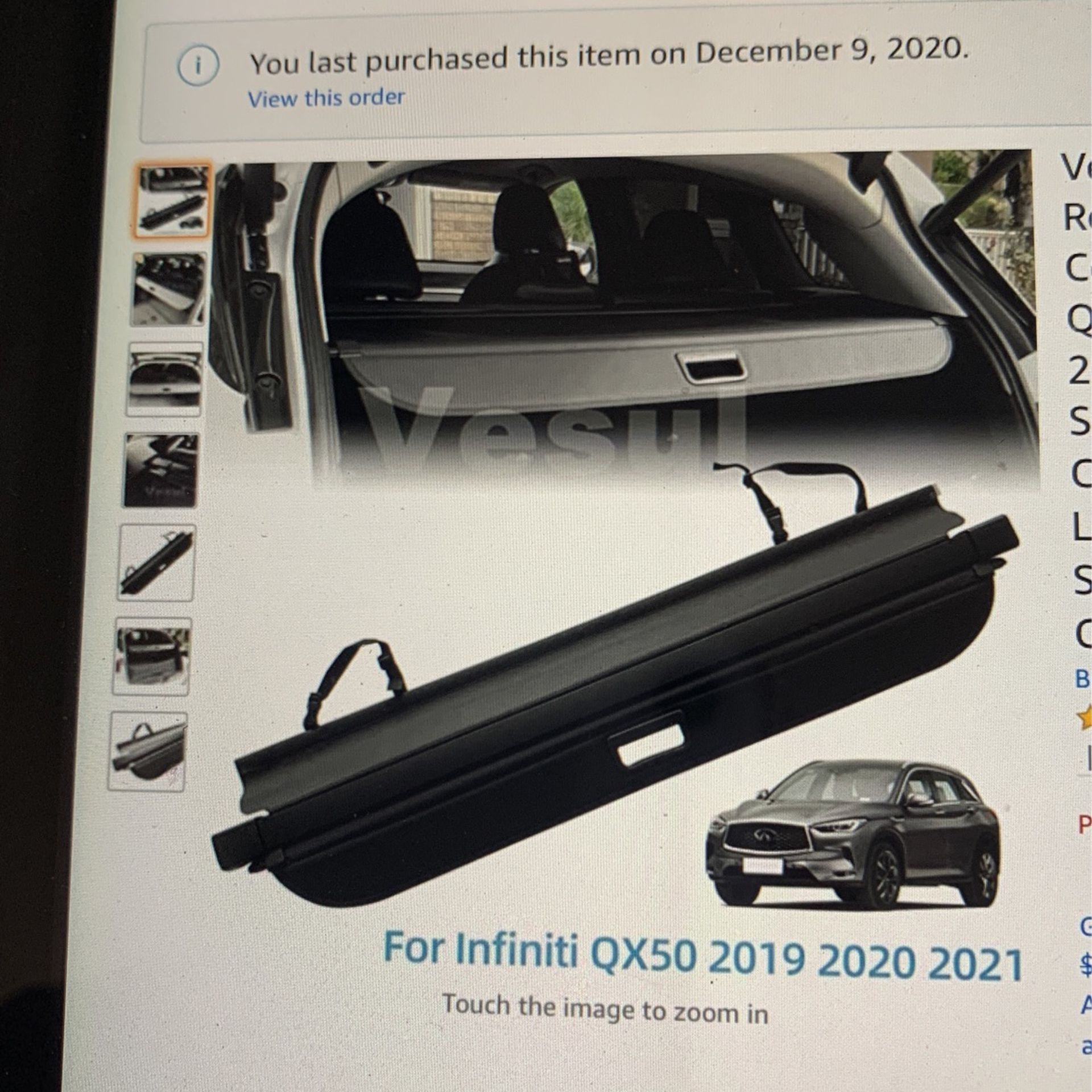 Infiniti QX50 Retractable Rear Trunk Cargo Cover