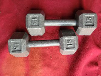 SET OF  15LB  HEXHEAD DUMBBELLS  TOTAL 30LBs
11525 S HALSTED /7111.S WESTERN 
30$  CASH ONLY AS IS