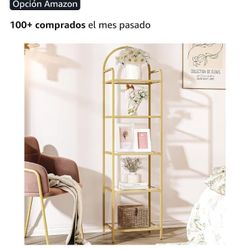 Glass Shelf,  5 Tier Ladder 5...teel Frame, Gold
