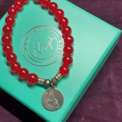 T JAZELLE STREACH sterling And Polished Garnet Bead Bracelet