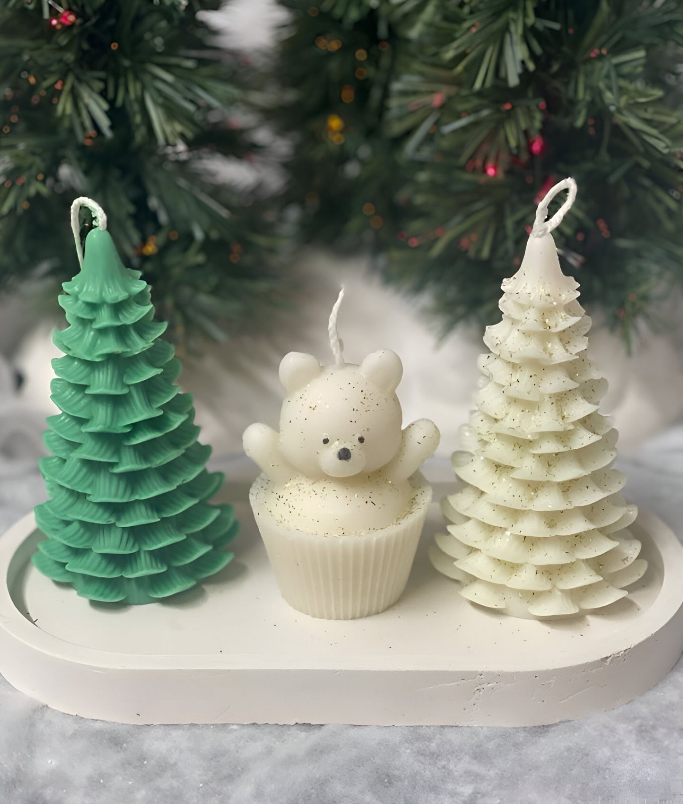Winter Whimsy Set: Handcrafted Candles & Tray