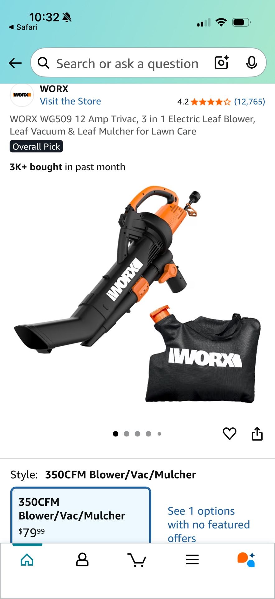 Worx WG509 Electric Leaf Blower And Mulcher