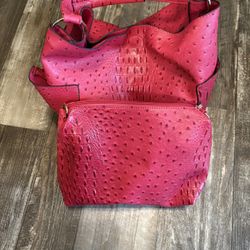 Pink Purse Textured With Matching Makeup Bag