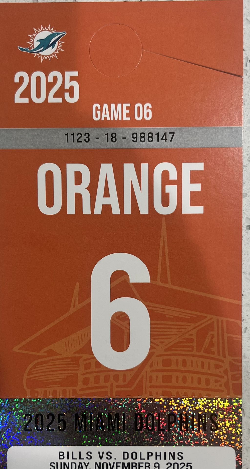 11/9 Buffalo Bills @ Miami Dolphins Orange Parking Pass Sunday Morning Delivery Paid By Me