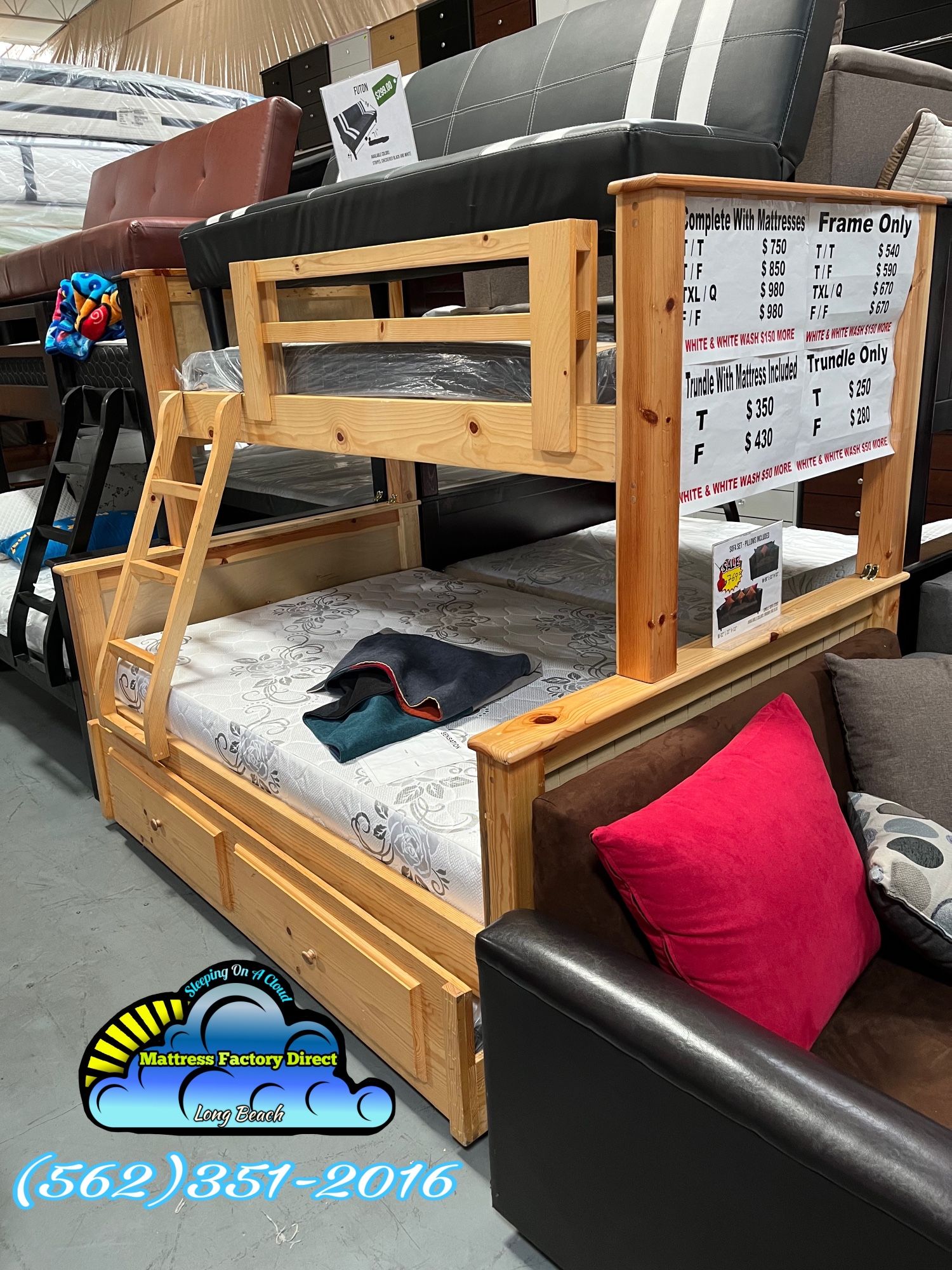 Twin Full Pine Bunk Bed W/ Mattresses 🚚