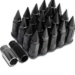16Pcs M12 x 1.5 25mm OD/ 75mm Height Open End Style Wheel Lug Nuts + Lock Nut + Key + Extension Adapter Black tornillos