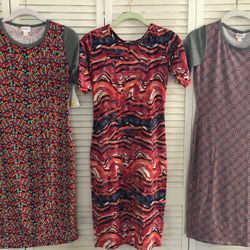 LULAROE Sz XXS Lot of 3 JULIA Dresses multicolored red