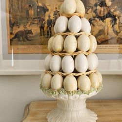 Easter Decoration Antique Vintage Erma Italian Ceramic Porcelain Eggs Pyramid 