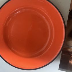 Single Vintage Orange with Black Rim Enamelware Enamel on Metal Plate