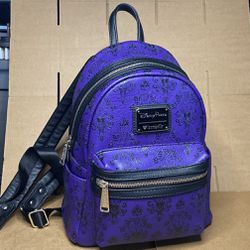 Disney Parks Loungefly Haunted Mansion Wallpaper Purple/Black Mini Backpack