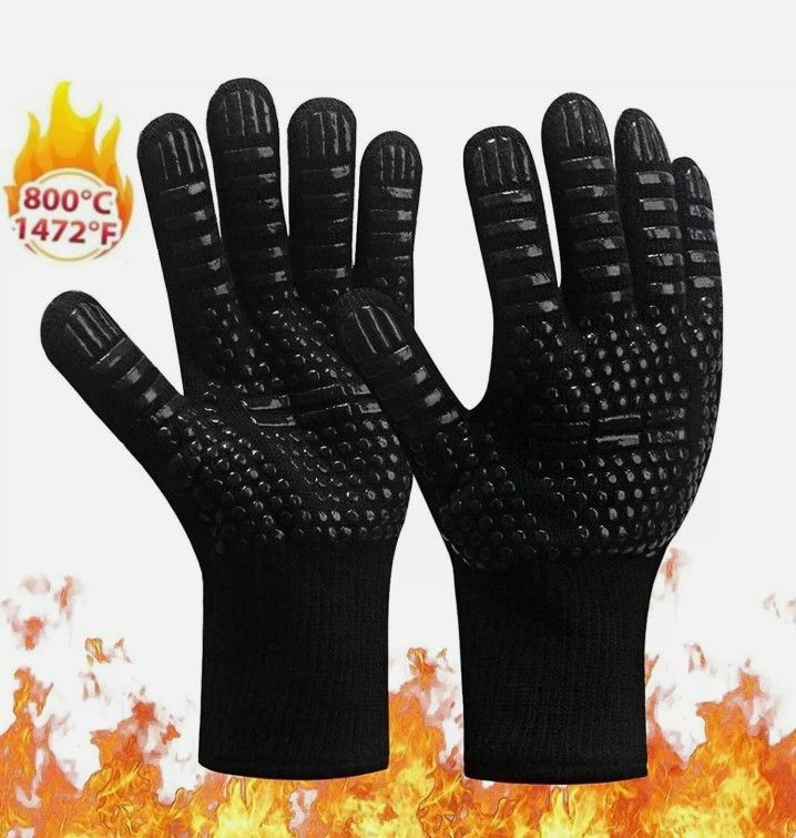 1 Pair 1472  F  Extreme Heat Resistant Cooking Oven Gloves Silicone Grill BBQ Mitts