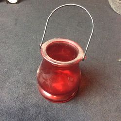 Red Glass Hanging Votive Candle Holder