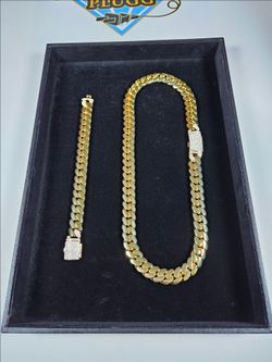 Cuban Link Gold Chain w Matching Bracelet Gold Plated Iced Out Buckle Lock *Premium Quality Pieces* 15mm