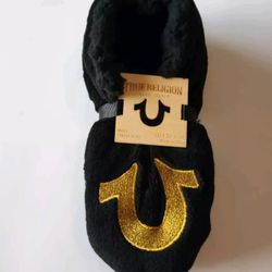 🔥NEW True Religion Slipper Socks Sizes LG 11-12 & Med 9-10 Black, Gold, Faux Fur Lined - Warm