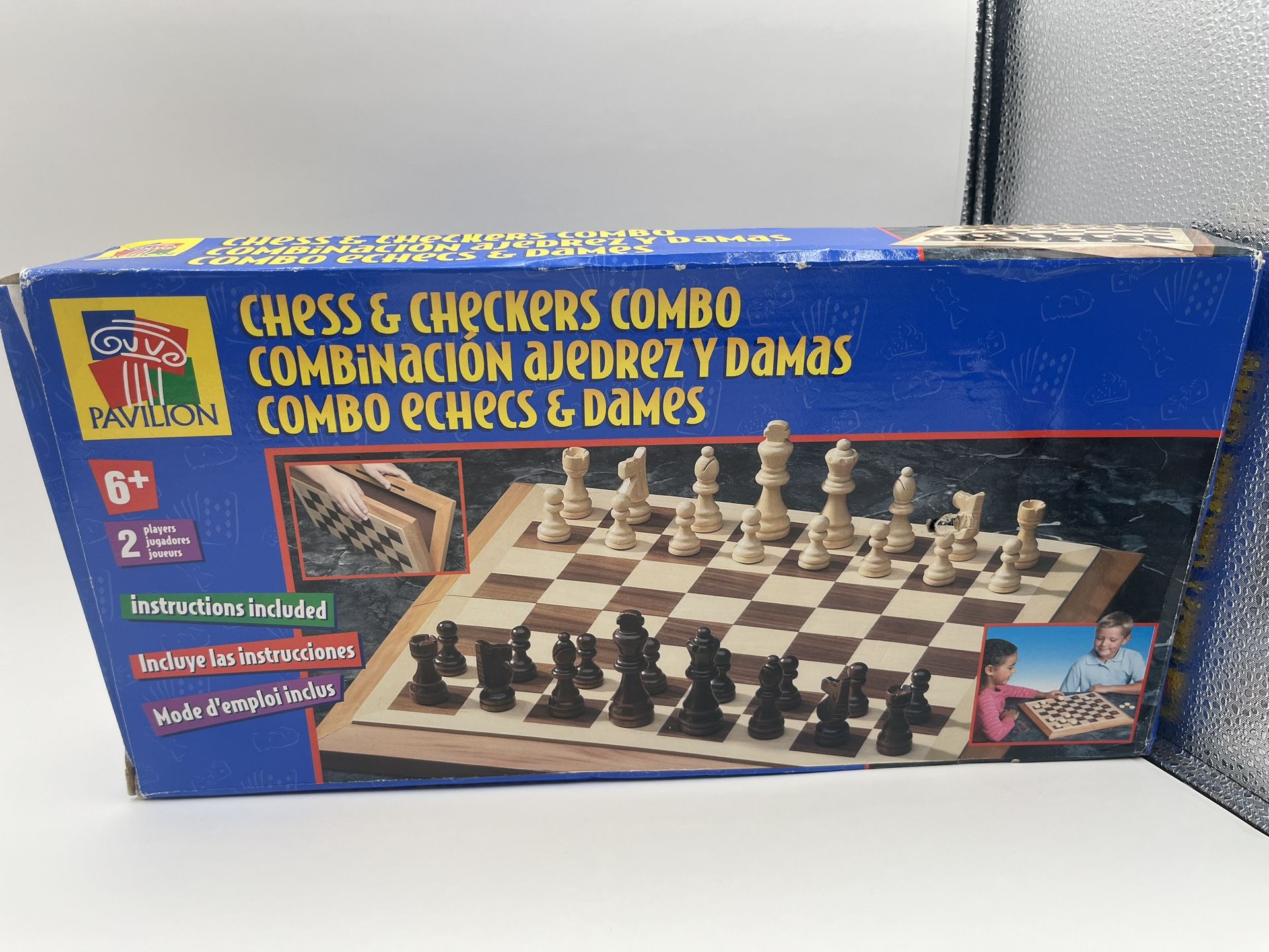 PAVILION CHESS & CHECKERS COMBO. Wood Playing Board and Wood Pieces.