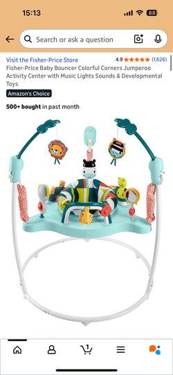 Fisher-Price Baby Bouncer Colorful Corners Jumperoo Activity Center with Music Lights Sounds & Developmental Toys