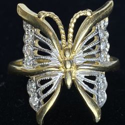 $575 Two Tone Gold W Zirconia Butterfly Ring
