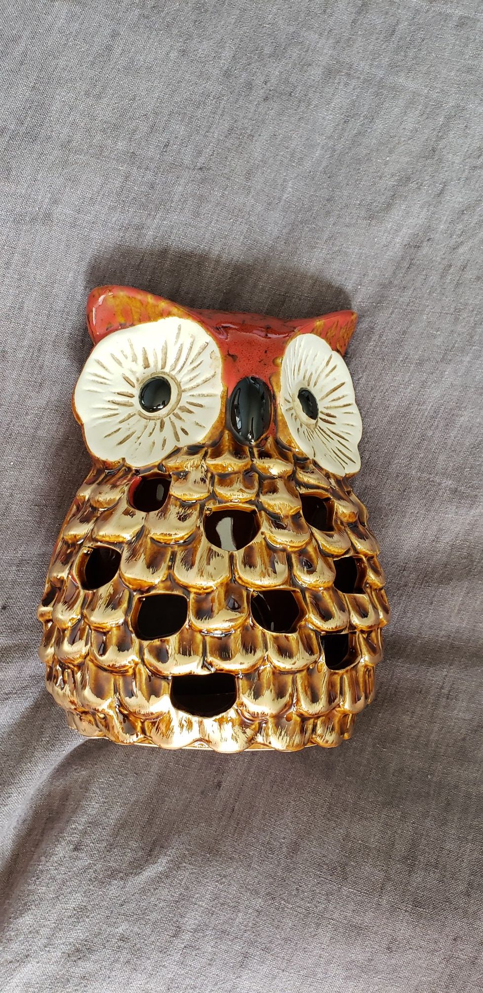 7" tall candle holder owl decoration year-round or great for fall / autumn /thanksgiving. 5.5" wide 7" tall