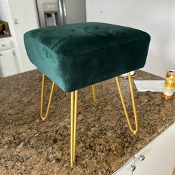 Green Stool With Gold Metal Feet 