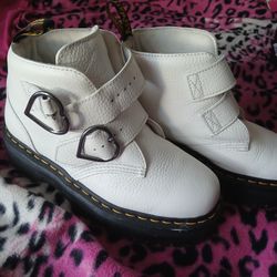 White Doc Martens Heart Buckle Boots