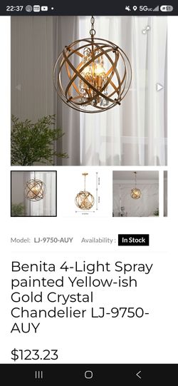 4-Light Spray painted Yellow-ish Gold Crystal Chandelier