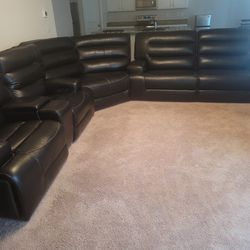 Davioli Black Leather 6pc Dual Reclining Sectional Living Room