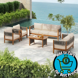 Christopher Knight Home - Calder Outdoor Acacia Wood 5-Piece Chat Set with Woven Rope Design