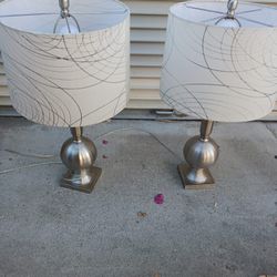 2 Nightstand Lamps Brushed Nickel