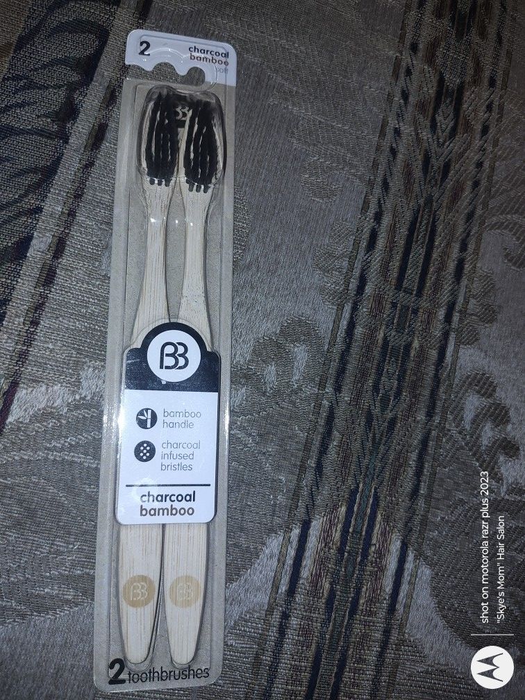 NEW "Brush Buddies" Pair Of Toothbrushes With Bamboo Handle & Charcoal Infused Bristles Only $5!!!