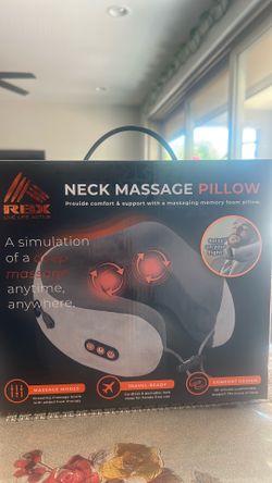 RBX Neck Massage Pillow with Heat – Memory Foam Travel Neck Pillow, Cordless Deep Kneading Massager