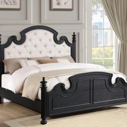 Celina Queen Bed with Upholstered Headboard Black and Beige/ King Size Available 