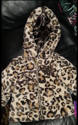 Pistachio Baby Jackets Girls Faux Fur Jacket With Animal Print  12 months