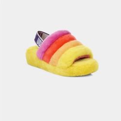 UGG Australia youth big girl Fluff Yeah Slide Slippers Rainbow 1116157K size 5 